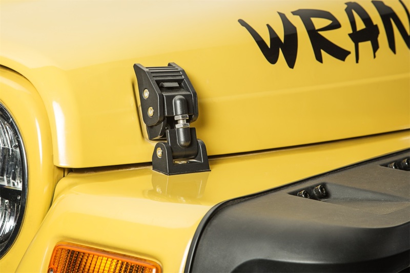 Jeep Wrangler TJ Hood Catches - Rugged Ridge - Adjustable Aluminum - Textured Black - `97-`06